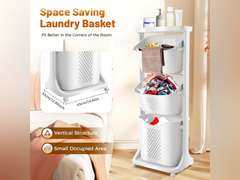 Gdrasuya10 4 Tiers Laundry Basket Plastic Rolling Laundry Cart with Wheels Clothes Storage Basket Laundry Hamper Sorter 17"L x 13"W x 43"H Storage Organizers for Kitchen Bathroom Easy Mobility 56