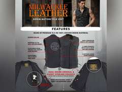 Milwaukee Leather MDM3002 Men's Covert Black Denim Club Style Vest with Side Lace Adjustment, size 2XL 61