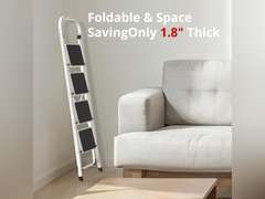 HBTower Step Ladder Folding Step Stool for Adults with Anti-Slip Pedal,330 lbs Capacity for Kitchen, Home,White 55