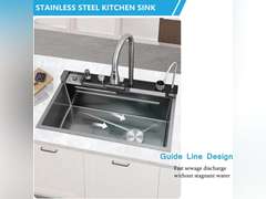 (Similar, see pictures)Digital Display Single Kitchen Sink Embossed Large Groove 304 Stainless Steel Nano Black Raindance Waterfall Sink with Pressurized Cup Washer and Two Waterfalls (29.5x18.1x8.66) 308