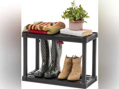 IRIS USA 2-Shelf Heavy Duty Plastic Storage Shelves, 80lb Capacity, 17"H x 24"W x 12"D, Medium Modular Shelving Unit Storage Organizer for Garage, Home, Bathroom & Laundry, Storage Rack - Black 25