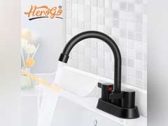 Herogo 2-Handle Centerset Bathroom Faucet Matte Black, Stainless Steel Vanity Sink Faucet 2-3 Hole with Drain Assembly, 360 Swivel Spout and Supply Hose for Farmhouse RV 24