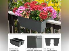 Railing Planter - 20.75-Inch Flower Box with Drainage Insert - 6-Gallon Outdoor Planter Box - Deck, Porch, or Balcony Planter by Pure Garden (Gray) 52