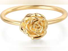 Birth Flower Ring for Women 14K Gold Plated Floral Minimalist Stackable Finger Jewelry Birthday Gifts size 6 14