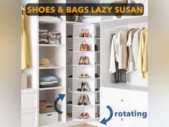 SpaceAid 7 Tier Rotating Shoe Rack Tower, Spinning Shoe Display Lazy Susan, Revolving 360 Shoe Rack Storage Round Carousel, Vertical Handbag Rotate Shoes Closet Organization (7-Tier White) 131