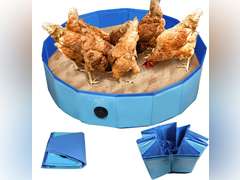 Chicken Dust Bath Tub, Foldable 33" Chicken Bath Dust PVC Pet Sand Bath Pool for Chickens, Ducks, Cats, Dogs, Quails for Farms, Chicken Coops Lime (Blue) 26