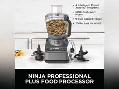 Ninja Food Processor, Professional Plus, 1000 Peak Watts, 4 Functions for Chopping, Slicing, Purees & Dough with 9-Cup Processor Bowl, 3 Blades, Food Chute & Pusher, Silver, BN601 130
