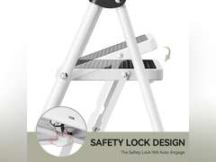 KINGRACK 3 Step Ladder, Folding Ladder with Non-Slip and Wide Pedal, Small Ladder with Handle, Heavy Duty Steel Ladder, Lightweight and Portable Step Ladder, White 89
