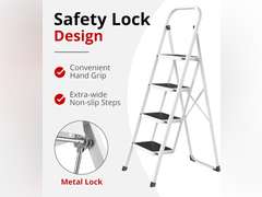 HBTower Step Ladder Folding Step Stool for Adults with Anti-Slip Pedal,330 lbs Capacity for Kitchen, Home,White 55