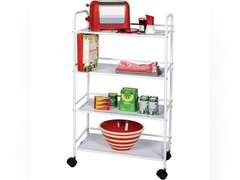 Richards 4-Tier Rolling Utility Cart Multipurpose Metal Roller Cart & Organizer, White 90