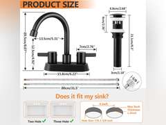 Herogo 2-Handle Centerset Bathroom Faucet Matte Black, Stainless Steel Vanity Sink Faucet 2-3 Hole with Drain Assembly, 360 Swivel Spout and Supply Hose for Farmhouse RV 24