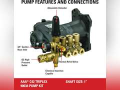 AAA 90034 Horizontal Triplex Plunger Replacement Pressure Washer Pump Kit, 4400 PSI, 4.0 GPM, 1" Shaft, Includes Hardware and Siphon Tube, for Industrial Gas Powered Machines, Black 284
