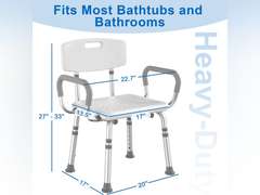 Shower Chair for Inside Shower with Arms and Back, FSA/HSA Eligible 500 lbs Heavy Duty Shower Seat for Bathtub, Height Adjustable Safety Bath Seat for Elderly, Adults, Handicap and Disabled 45