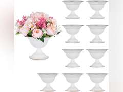 Sziqiqi White Flower Arrangements Pot Vase for Wedding Centerpieces Tables - 10 Pcs Small Metal Flower Planter Urn Vase Pot for Weddings Party Birthday Ceremony 95