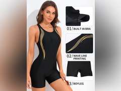 ATTRACO Womens Boyleg Sport One Piece Swimsuit Athletic Swimwear Training Bathing Suit size S 28