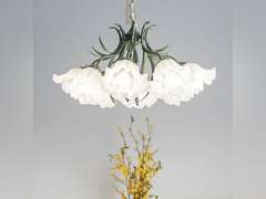 Lace Glass Flower Chaner Light Fixture Large Round Chaner for Dining Room Over Table Farmhouse Green Pendant Light Nordic Modern Hanging Ceiling Lamp for Bedroom Living Room Kitchen (8 Lights 494