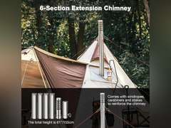 REDCAMP Hot Tent Stove, Camping Wood Stove Alloy Steel Wall Tent Stove, Portable Wood Burning Stove with Stainless Steel Sectional Chimney Pipes and 3 Pcs Tent Ropes for Camping, Cooking, Ice Fishing 112