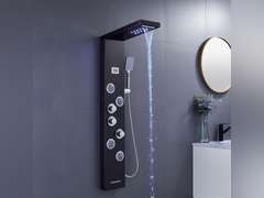 MENATT LED Shower Panels Tower System, SUS304 Stainless Steel Bathroom Shower Panel System with 4 Body Jets, Rainfall, Waterfall, Handheld Shower, Tub Faucet (Black) 210