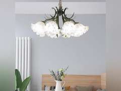 Lace Glass Flower Chaner Light Fixture Large Round Chaner for Dining Room Over Table Farmhouse Green Pendant Light Nordic Modern Hanging Ceiling Lamp for Bedroom Living Room Kitchen (8 Lights 494
