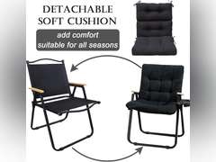 Folding Camping Chair with Detachable Cushion and Cup Holder, Lawn Chair with Arm Rest, Heavy Duty Portable Camping Chair for Adults, Outdoor Chair for Camping, Lawn, Patio, Beach and Fishing, Black 2 Pack 90