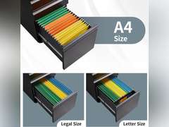 Filing Cabinets for Home Office, Mobile File Cabinet with Lock, 3 Drawer Filing Cabinet for A4/Letter/Legal Size Folder, Fully Assembled Except Casters, Matte Black 80