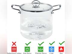 Glass Cooking Pot Sauce Pan with Lid Cover 5L / 5.3 Quartz Heat Resistant Simmer Pot for Stove Potpourri, Pasta, Soup, Salad, Clear Glass Pots for Cooking Stock Pot Borosilicate Glass Cookware 89