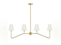 Electro bp;47" W 4-Light Linear Kitchen Island Lighting Fixture Classic Chandeliers Polished Gold with White Linen Shades for Dining Table,E12,160W 130