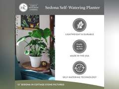 The HC Companies 16 Inch Sedona Round Self Watering Planter - Decorative Lightweight Plastic Plant Pot for Indoor Outdoor Plants Flowers Herbs, Cottage Stone 17