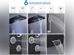 MENATT LED Shower Panels Tower System, SUS304 Stainless Steel Bathroom Shower Panel System with 4 Body Jets, Rainfall, Waterfall, Handheld Shower, Tub Faucet (Black) 210