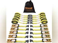 VEVOR Flat Hook Ratchet Straps (10PK), 10,000 lb Break Strength, 2" x 30' Heavy Duty Tie Down Straps, Track Spring Fittings, 3,333 Pound Working Load, for for Flatbed, Truck, Trailers Pickup 120