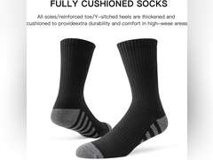 JOYN E 8 Pairs Mens Crew Work Cushion Socks Long Athletic Running Socks Workout Breathable Socks,Black,Sock Size:10-13, Black(8 Pairs), Large 26