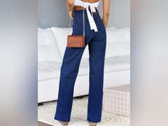 Sidefeel Women's Jeans High Waisted Straight Leg Stretchy Jeans Trendy Welt Pockets Loose Wide Leg Zimbaplatinum Denim Pantsj size 14 39