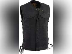 Milwaukee Leather MDM3002 Men's Covert Black Denim Club Style Vest with Side Lace Adjustment, size 2XL 61