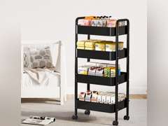 Rolling Cart, Utility Cart, Metal Trolley Cart with Wheels, Detachable Storage Cart with Handle and Lockable Casters for Bathroom,Kitchen,Living Room Office (Black Metal , 4 Layers) 25
