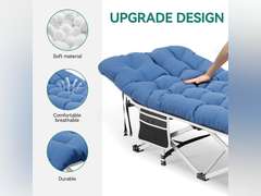 YITAHOME 2 Pcs Camping Cots w/Mattress Portable Louge Chair Outdoor Folding Cot Heavy Duty 575 LB Capacity 1200D Oxford w/Carry Bag Travel Camp Bed for Camping, Office, Traveling, Navy Blue 160