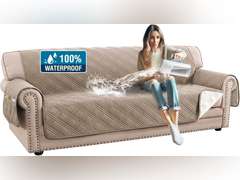 H.VERSAILTEX 100% Waterproof Sofa Covers for 3 Cushion Couch Modern Sofa Cover for Dogs XL Couch Covers for Oversized Sofa with Elastic Straps (Oversized Sofa, Taupe/Beige) 52
