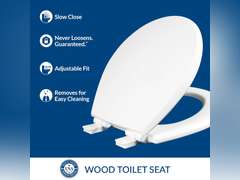 Mayfair Cassel Slow Close Toilet Seat, Easy Clean, Non Slip Premium Wood Seat, Easy Install, Made in USA, Round, White 38
