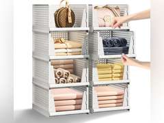 (Similar model) 5 Packs Stackable Plastic Storage Basket for Closet Foldable Closet Organizers and Storage Bins for Shelves Storage Drawer Container for Clothes, Wardrobe, Pantry, 5L 36