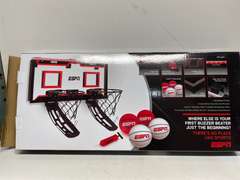 ESPN Mini Basketball Hoop, Over The Door Basketball Hoop with 2 Foldable Breakaway Rims and Ball Return for Two Player Games, Includes 4 Mini Basketballs and Pump 48