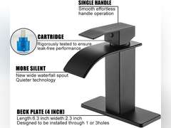 Bathroom Faucet Matte Black Modern Waterfall Bathroom Sink Faucet with Single Handle Suitable for 1 or 3 Holes,Supply Deck Plate and Hose 23