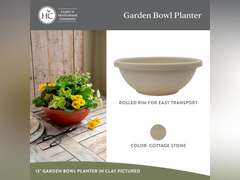 The HC Companies 15.5 Inch Garden Bowl Planter - Shallow Plant Pot with Drainage Plug for Indoor Outdoor Flowers, Herbs, Cottage Stone (2 Pack) 31