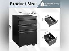 Filing Cabinets for Home Office, Mobile File Cabinet with Lock, 3 Drawer Filing Cabinet for A4/Letter/Legal Size Folder, Fully Assembled Except Casters, Matte Black 80