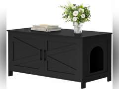 Homhedy 39.4" L Cat Litter Box Enclosure, Pet House with Barn Door, Wooden Cat Washroom Furniture,Fit Most of Litter Box, Black 90