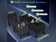 34' Extra Long Collapsible Wagons Carts Foldable, 360LBS Heavy Duty Folding Beach Wagon Cart with Wheels, Portable Utility Outdoor Wagon for Grocery, Shopping, Garden, Sports, Camping, Black 57