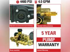 AAA 90034 Horizontal Triplex Plunger Replacement Pressure Washer Pump Kit, 4400 PSI, 4.0 GPM, 1" Shaft, Includes Hardware and Siphon Tube, for Industrial Gas Powered Machines, Black 284