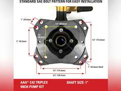 AAA 90034 Horizontal Triplex Plunger Replacement Pressure Washer Pump Kit, 4400 PSI, 4.0 GPM, 1" Shaft, Includes Hardware and Siphon Tube, for Industrial Gas Powered Machines, Black 284