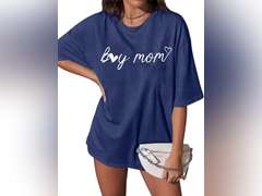 MNLYBABY Boy Mom Shirts for Women Oversized Mama T-Shirt Mom Life Gift for Mama Letter Print Causal Crew Neck Tops size L 10