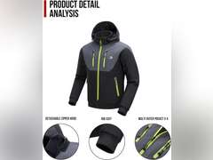 BORLENI Motorcycle Jacket with CE Armor Winter Motorcycle Jacket for Motorbike Riding with Removable Liner Detachable Hood Water-Repellent Windproof, XL 75