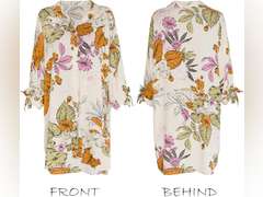 CUPSHE Women Mini Summer Dress Cover Up Oversize Floral Shirt 3/4 Sleeve Cuff Tie Button Down Beach Dresses Cover Up Top, S 38