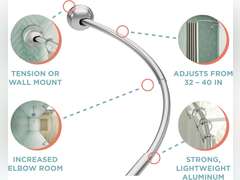 Zenna Home Rustproof Stall Size Curved Shower Curtain Rod for Small or Narrow Tubs and Showers, No Drill Tension or Permanent Mount Shower Rod, Easy Install, Adjustable 32 to 40 Inches, Brushed Nickel 45